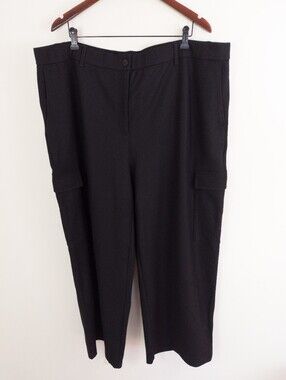 Eileen Fisher Boiled Wool Jersey Wide Leg Cargo Pants Black Plus Size 2X
